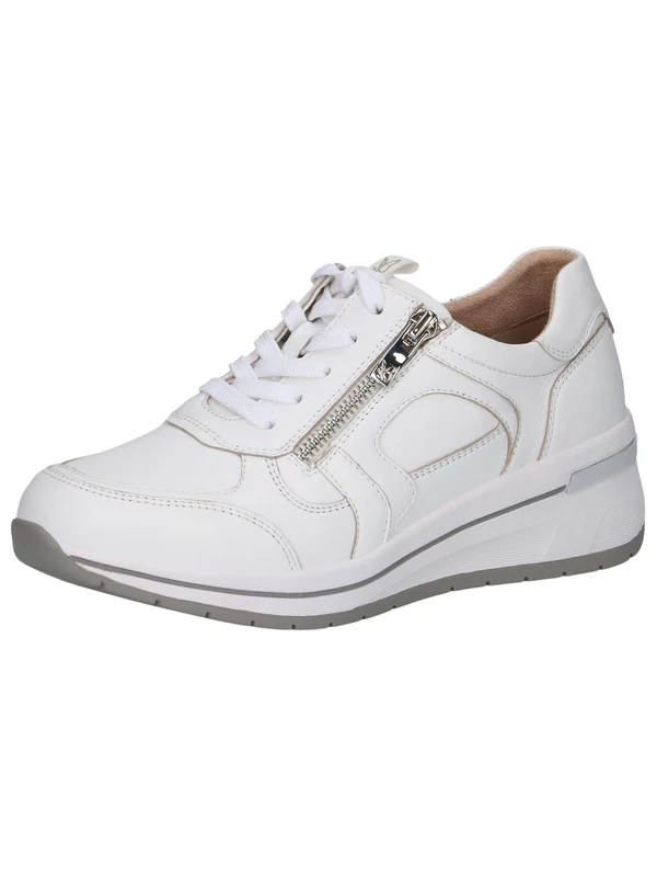 CAPRICE Comfort Women's Leather Wedge Sneakers with Zipper, White (White Nappa), 3.5 UK