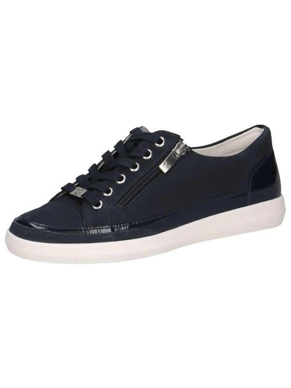CAPRICE Women's Low-top Leather Sneakers with Zipper, Blue (Ocean Comb), 7 UK