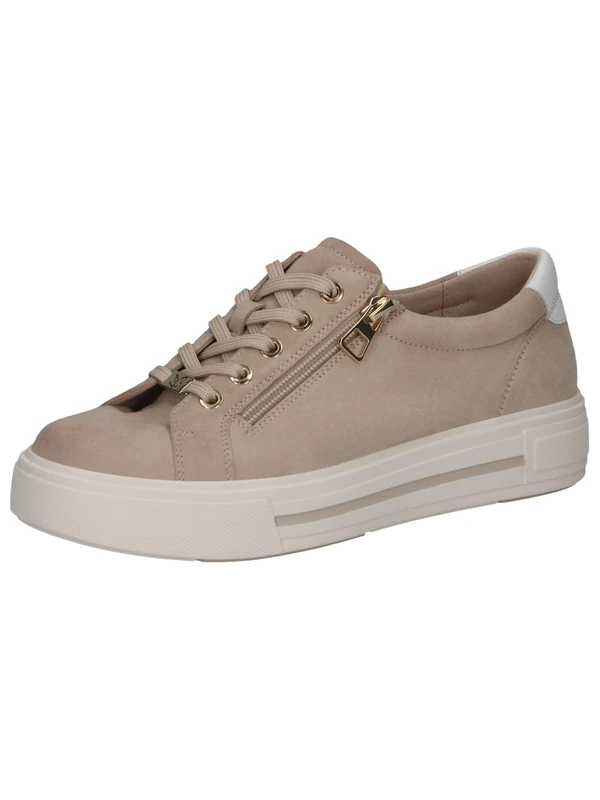 CAPRICE Women's Low-top Leather Sneakers with Zipper, Beige (Sand Suede), 5 UK