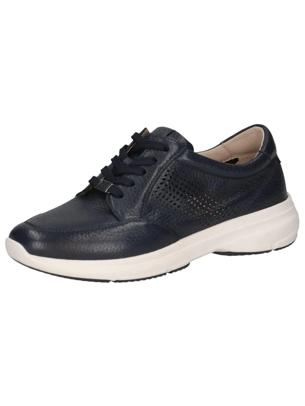CAPRICE Women's Flat Leather Sneakers with Perforated Design, Blue (Ocean Deer), 3.5 UK