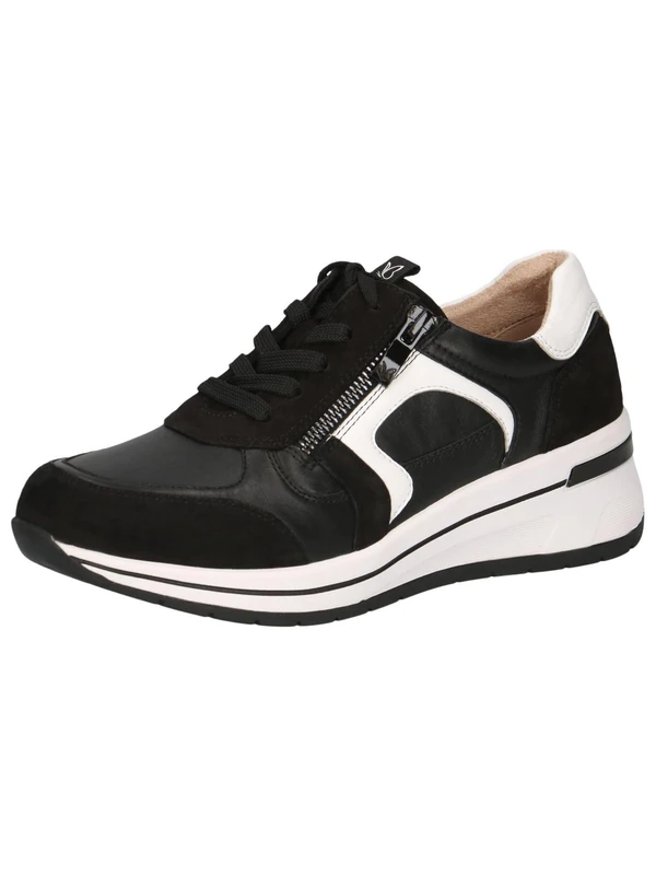CAPRICE Comfort Women's Leather Wedge Sneakers with Zipper, Multicolor (Black/White), 6 UK