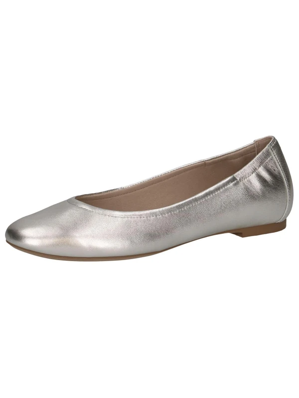 CAPRICE Women Ballet Flats Leather Elegant, Silver (Pearl Metallic), 7 UK