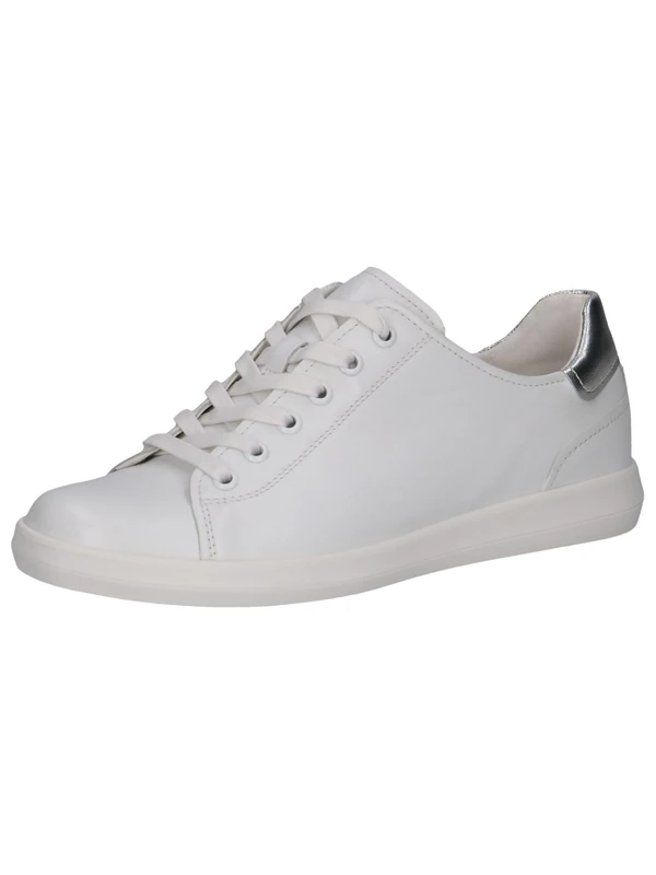 CAPRICE Women's Flat Leather Sneakers Low Top, White (White/Silver), 8 UK