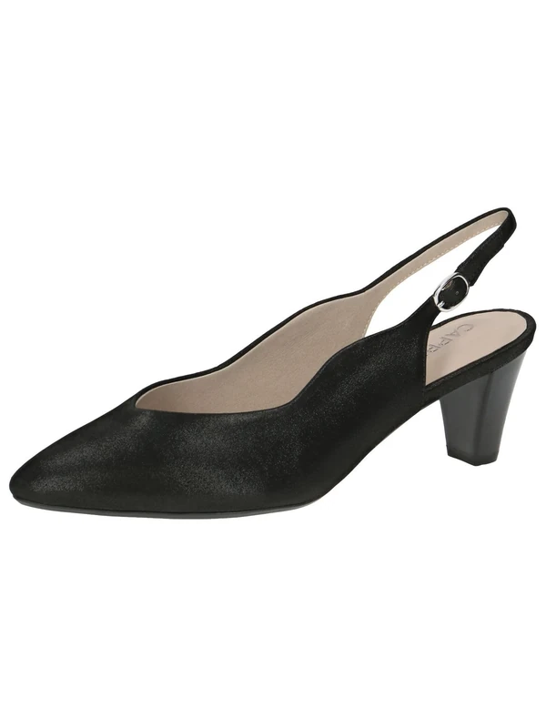 CAPRICE Women Slingback Pumps Leather Pointed, Black (Black Metallic), 3.5 UK