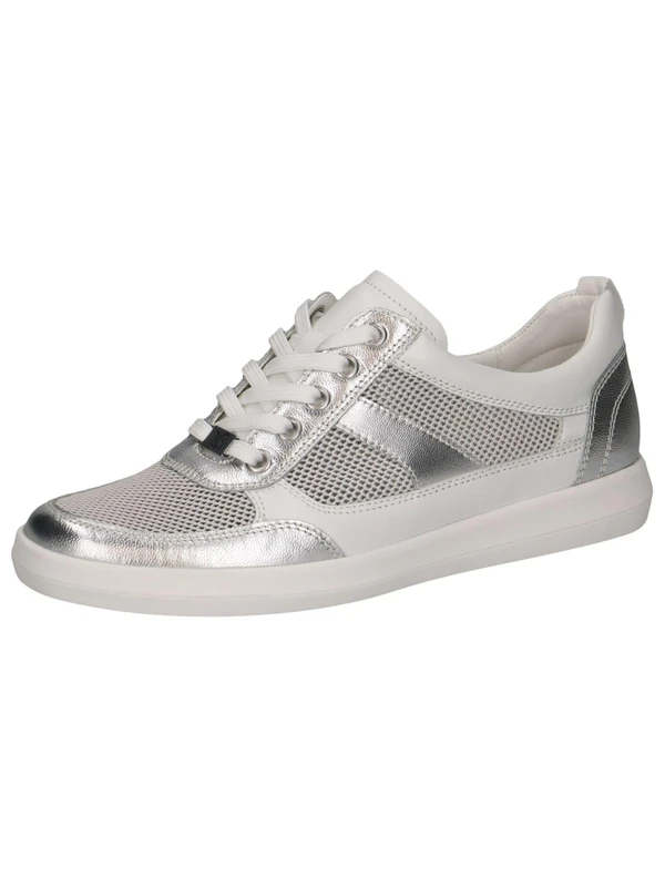 CAPRICE Women's Flat Sneakers with Laces Low Top, White (White/Silver), 6.5 UK