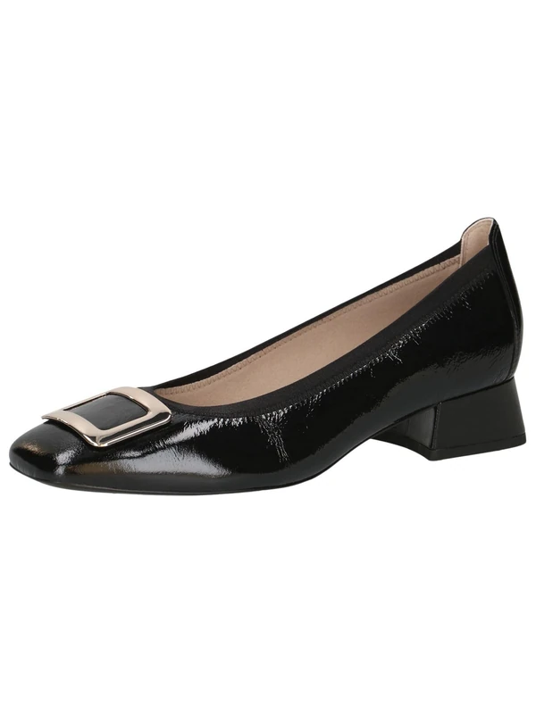 CAPRICE Women Pumps Leather Low Heel, Black (Black Naplak), 3.5 UK