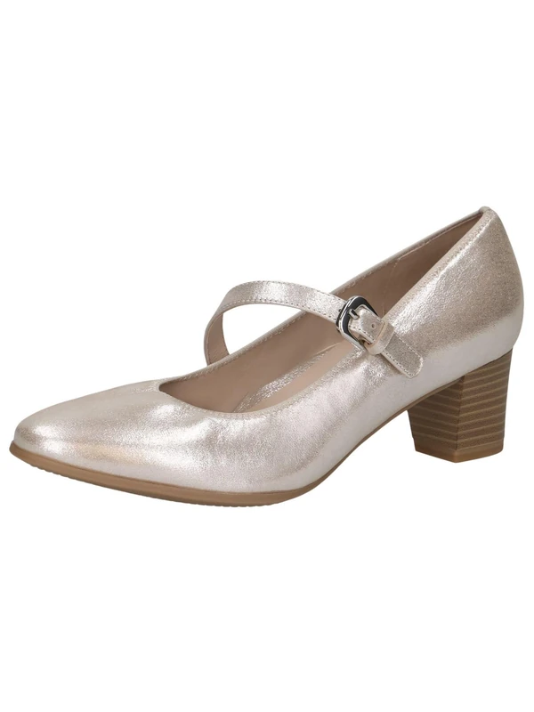 CAPRICE Women Pumps Leather with Strap, Beige (Taupe Metallic), 5.5 UK