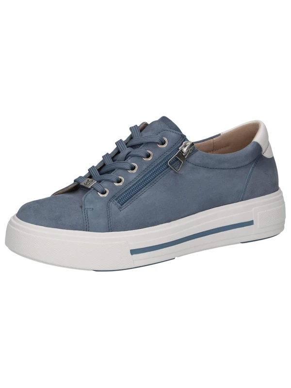 CAPRICE Women's Low-top Leather Sneakers with Zipper, Blue (Lt.Blue Suede), 8 UK