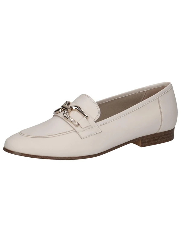 CAPRICE women's leather loafers with block heel, Cream (Offwhite Nappa), 5 UK
