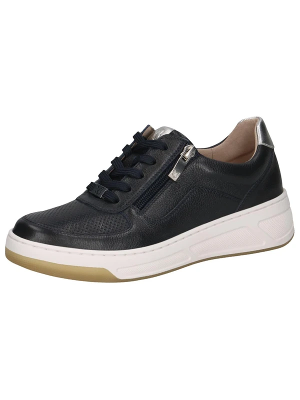 CAPRICE Women's Low-top Leather Sneakers with Zipper, Blue (Dk Blue/Silver), 4 UK