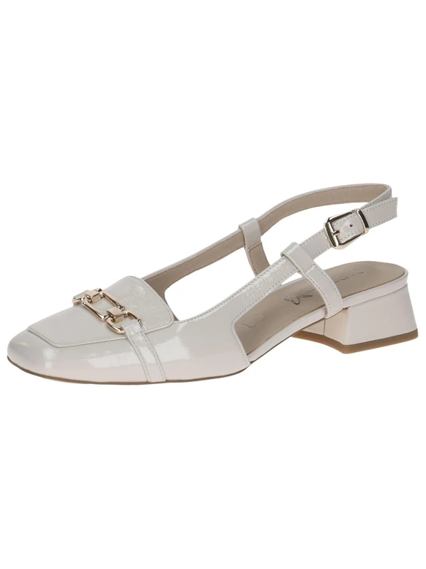 CAPRICE Women Slingback Loafers Leather Low Heel, Cream (Snow Naplak), 6 UK
