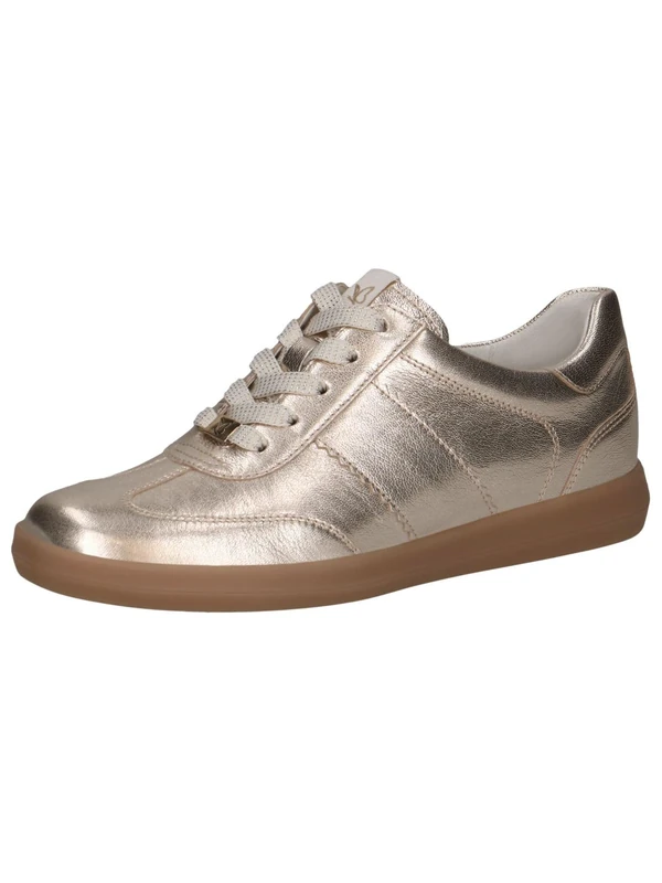 CAPRICE Women's Flat Leather Sneakers Casual, Metallic (Platin Metal.), 4 UK