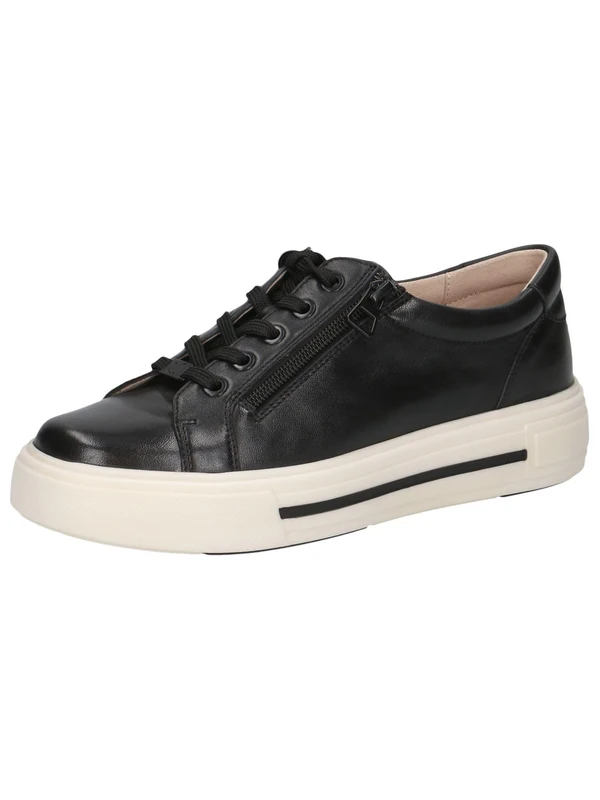 CAPRICE Women's Low-top Leather Sneakers with Zipper, Black (Black Nappa), 7.5 UK