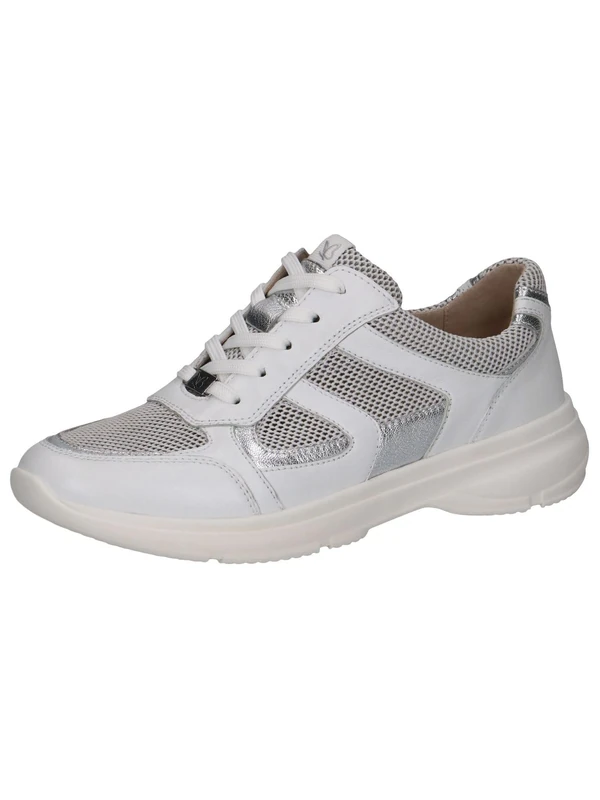 CAPRICE Women's Flat Sneakers Sporty Comfortable, White (White/Silver), 6.5 UK