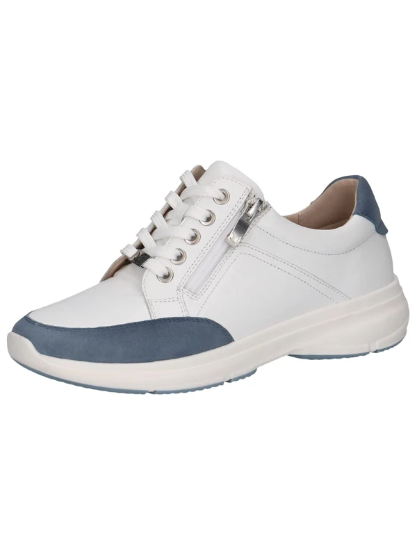 CAPRICE Women's Low-top Leather Sneakers with Zipper, Blue (White/Lt.Blue), 6 UK
