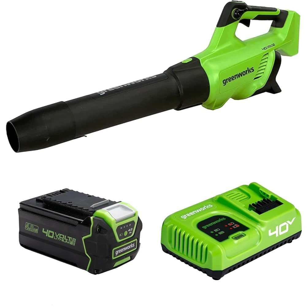 Greenworks 40V Cordless Leaf Blower, Axial Brushless Motor Lightweight Leaf Blower 210km/h 15m3/min with 4Ah Battery & Charger, 3 Year Guarantee GD40ABK2X
