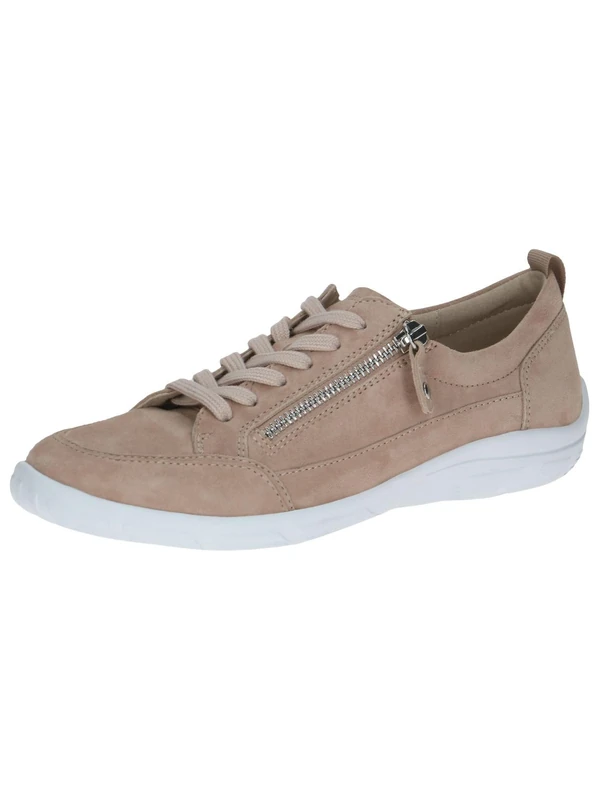 CAPRICE Women's Flat Leather Sneakers Low Top, Beige (Cream Suede), 5 UK