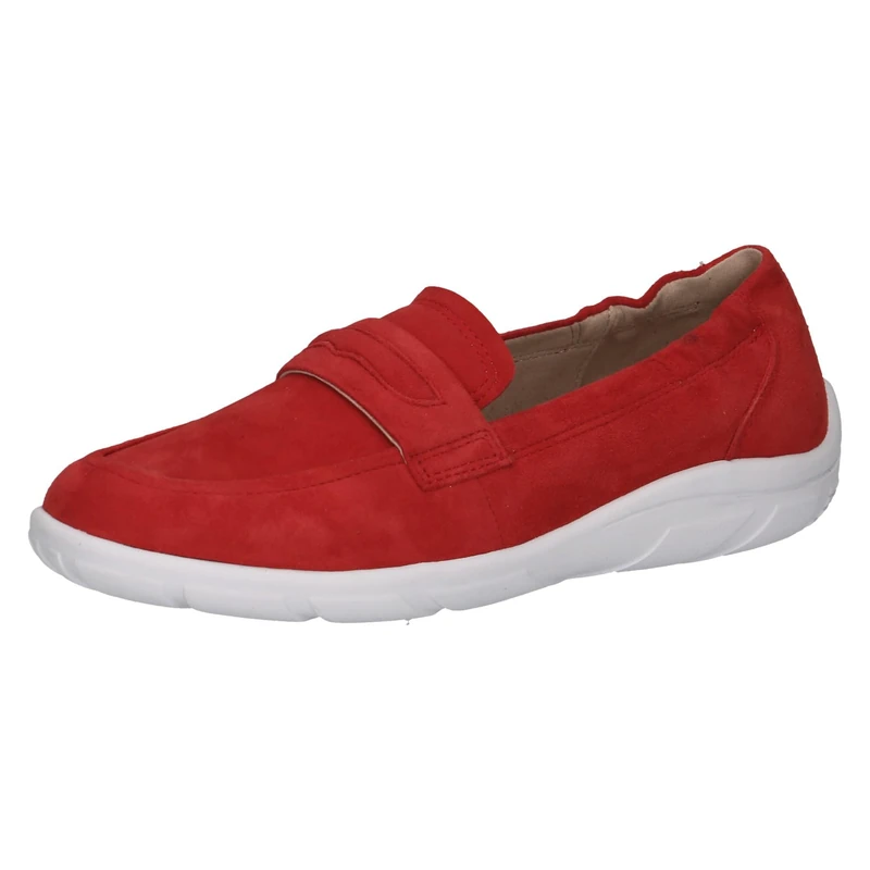 CAPRICE Women's Leather Loafers Comfortable, Red (Red Suede), 3.5 UK