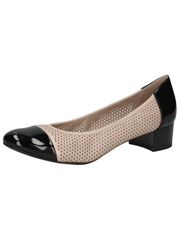 CAPRICE Women Pumps with Perforated Pattern Low Heel, Multicolor (Beige/Black), 6 UK