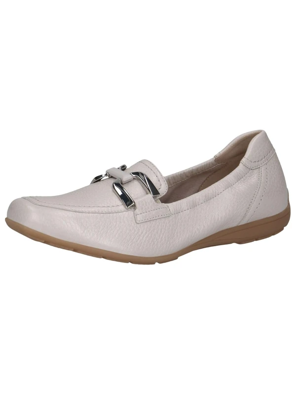 CAPRICE Women's Leather Loafers Comfortable, Cream (Pearl Per.Deer), 3.5 UK