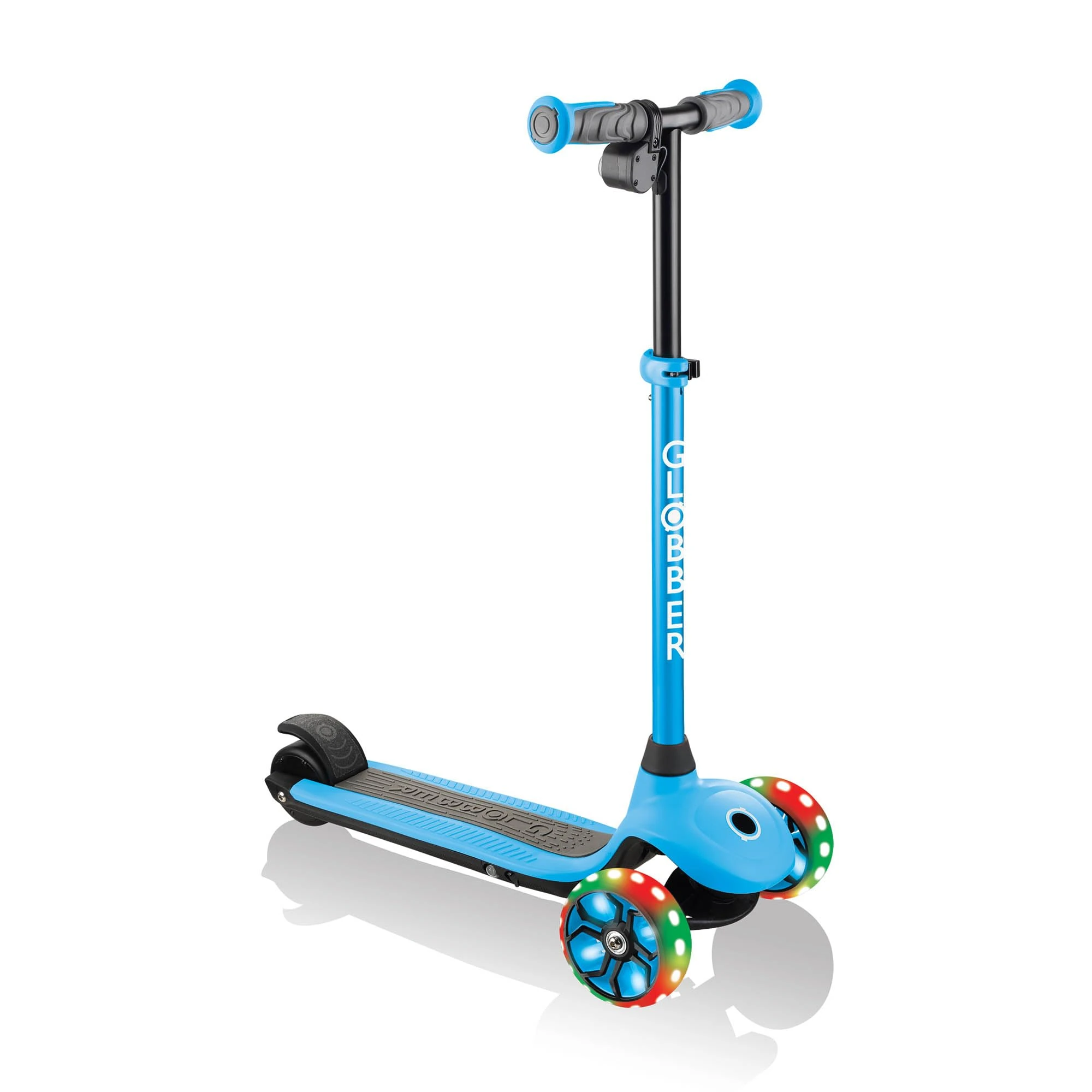Globber E Motion 4 Plus - 3 Wheel Electric kids Scooter - from 6 Years Plus - Dual Braking System - 2 Year Warranty (Light Blue)