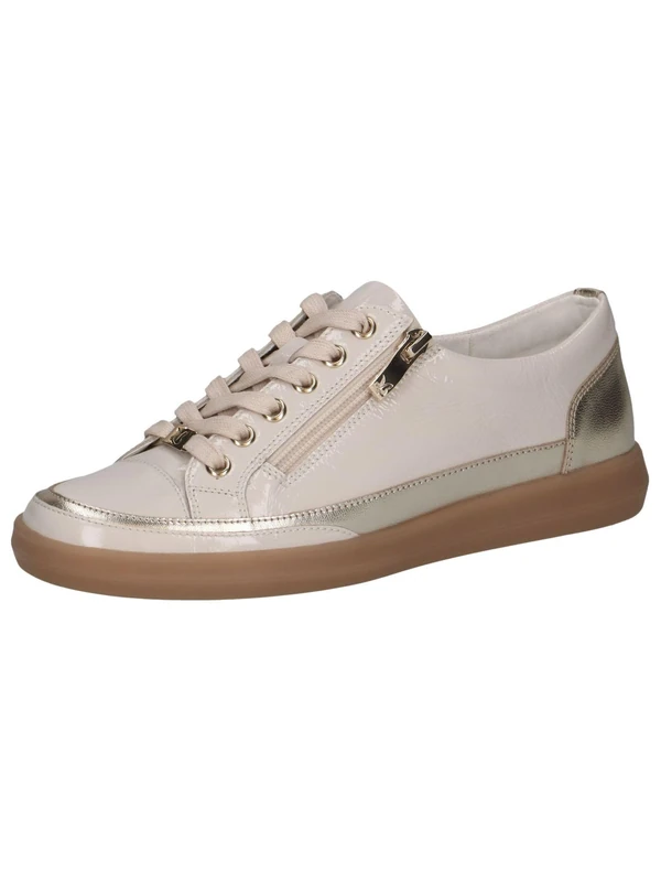 CAPRICE Women's Flat Leather Zip Up Trainers, Cream Gold, 6 UK