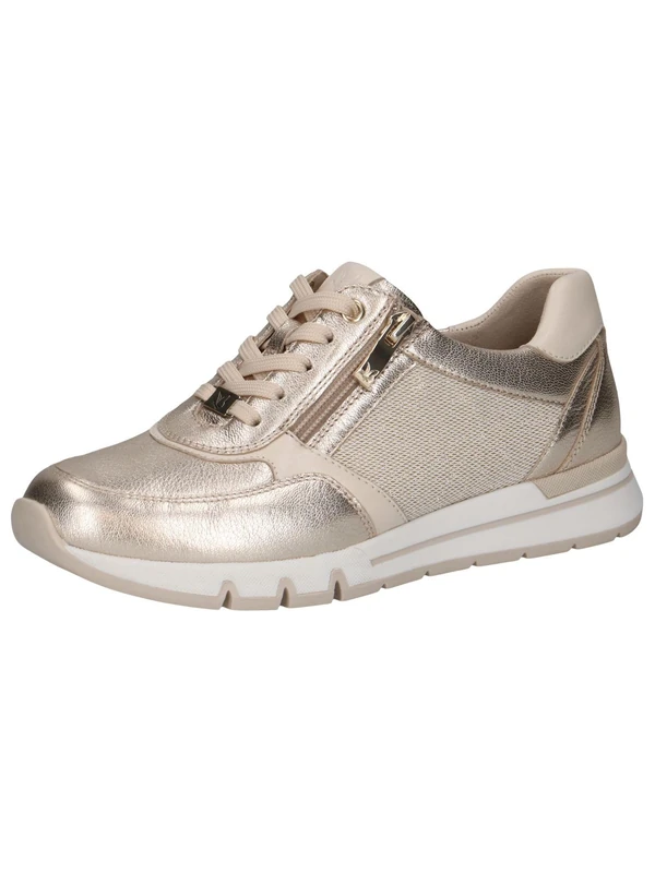 CAPRICE Comfort Women's Flat Sneakers with Zipper Low Top, Gold (Lt.Gold Comb), 6 UK