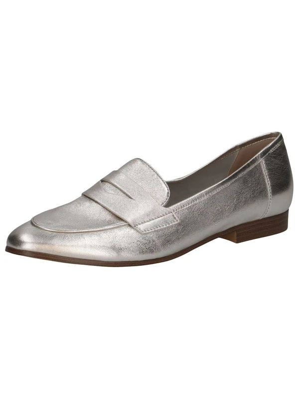 CAPRICE Women's Leather Loafers Elegant, Silver (Pearl Metallic), 5.5 UK