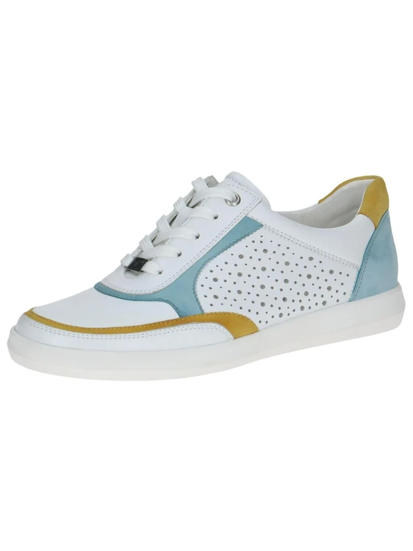 CAPRICE Women's Flat Leather Sneakers with Perforated Design, Multicolor (White Multi), 6 UK