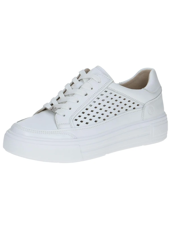 CAPRICE Women's Platform Trainers Leather with Hole Pattern, White Nappa, 4.5 UK