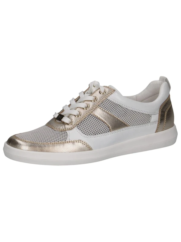 CAPRICE Women's Flat Sneakers with Laces Low Top, White (White/Lt Gold), 4.5 UK