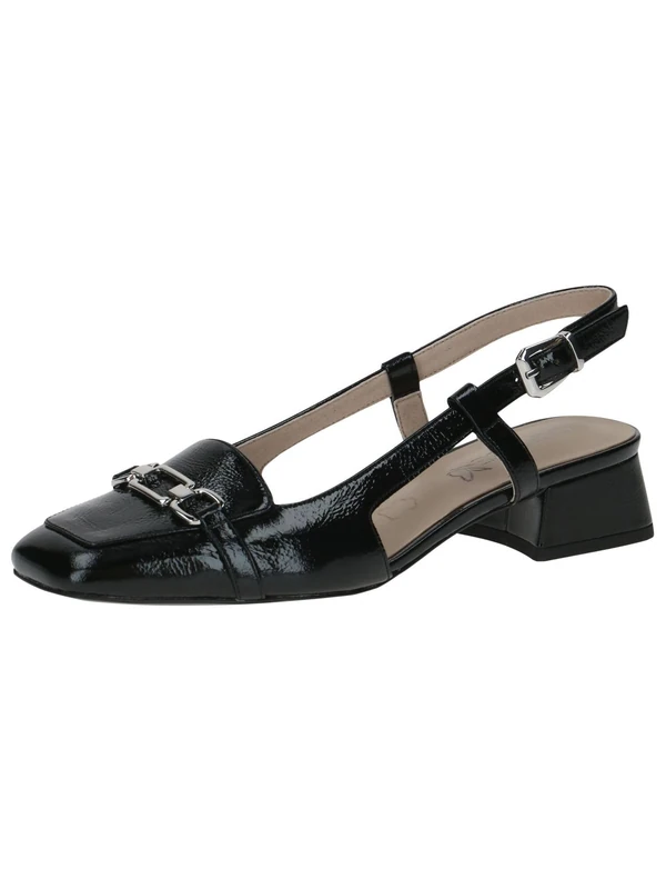 CAPRICE Women Slingback Loafers Leather Low Heel, Black (Black Naplak), 5.5 UK