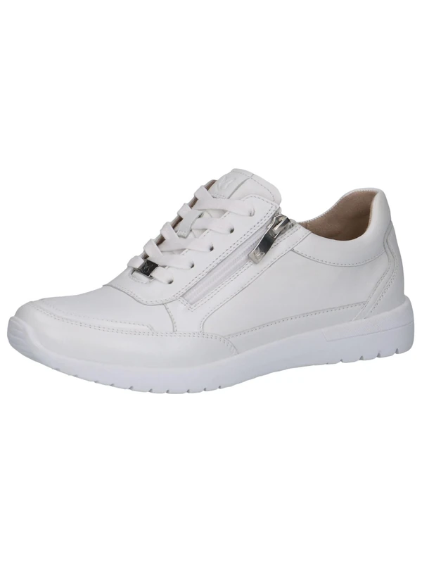 CAPRICE Women's Low-top Leather Sneakers with Zipper, White (White Nappa), 5 UK