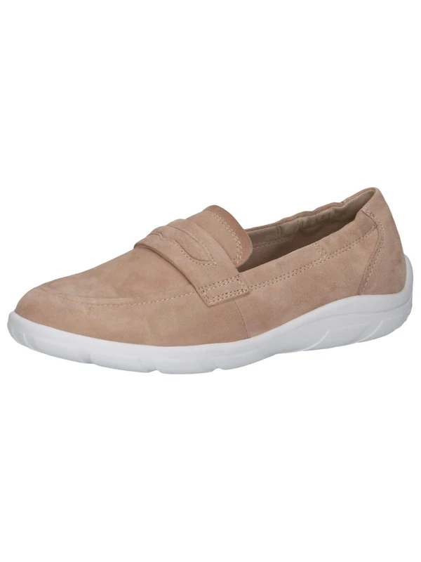 CAPRICE Women's Leather Loafers Comfortable, Beige (Cream Suede), 7.5 UK