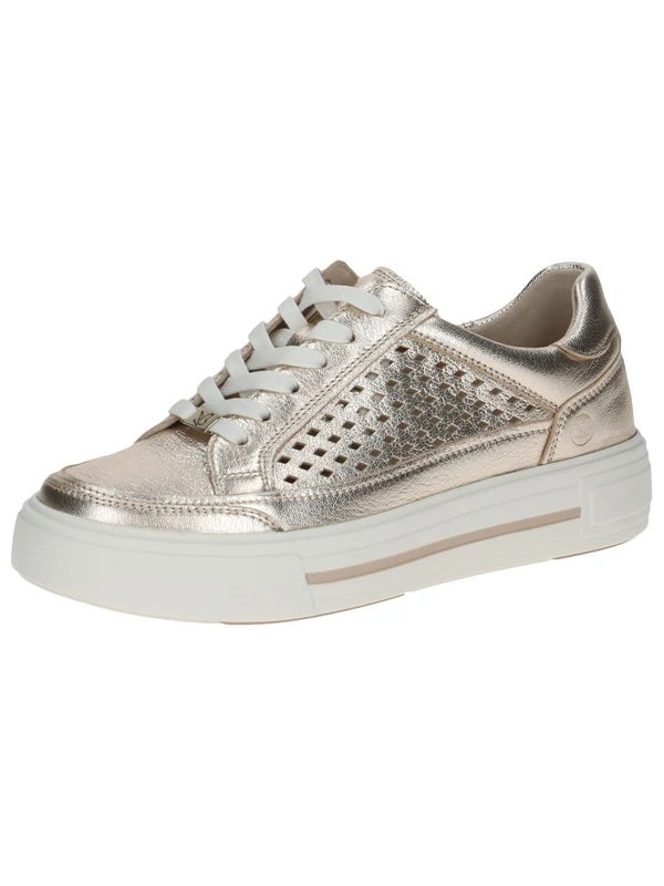 CAPRICE Women's Platform Trainers Leather with Hole Pattern, Platinum Metal, 7 UK