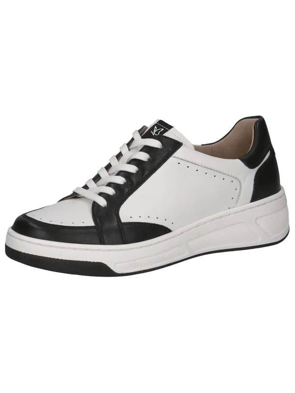 CAPRICE Women's Flat Leather Sneakers Low Top, White (White/Black), 6.5 UK
