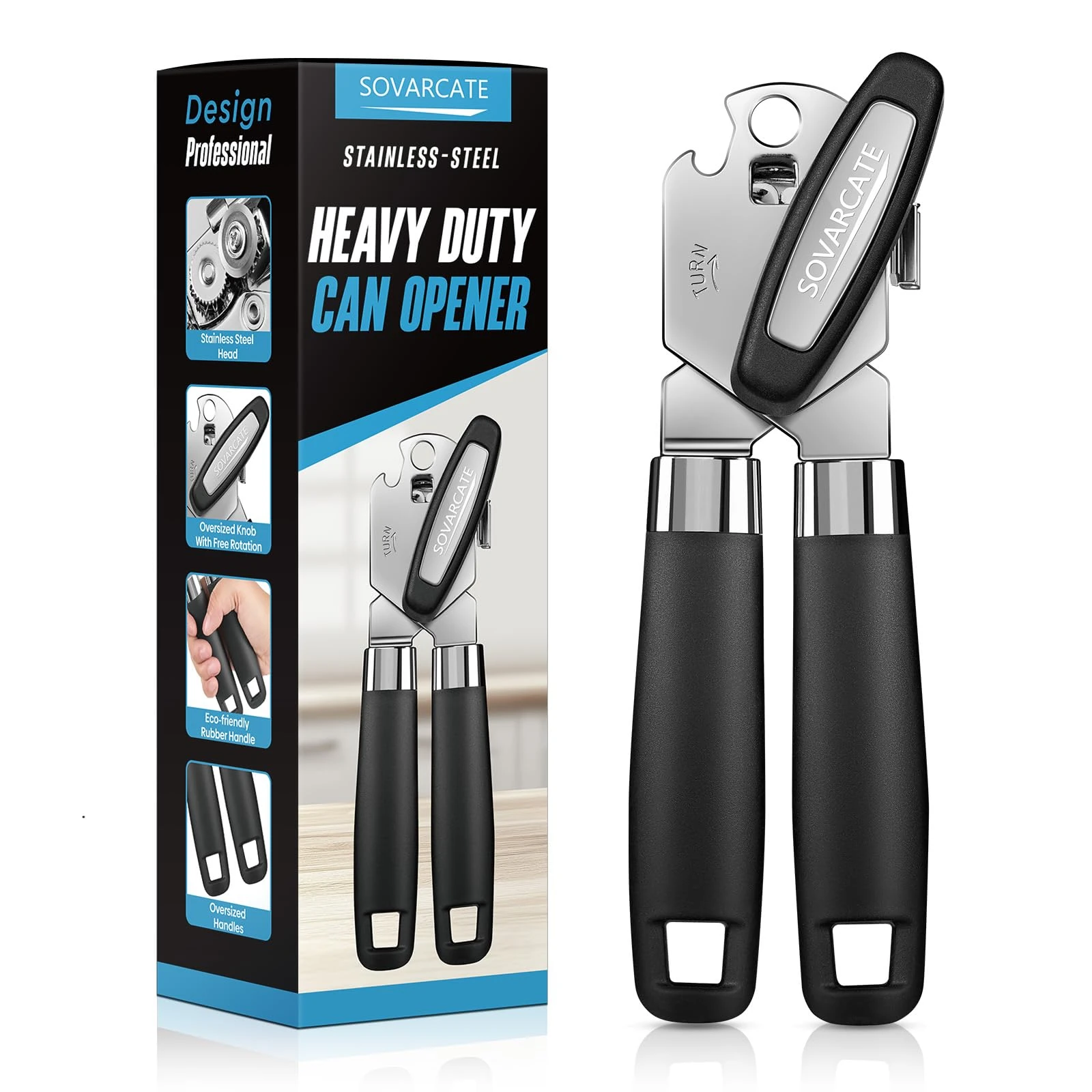 Tin Opener Can Opener Manual Multifunctional Heavy Duty with Magnet Lift [Ergonomic Curved Handle Grip] Stainless Steel, Non-Slip, Arthritis-Friendly, Handheld Tool for Seniors, Kitchen Essentials