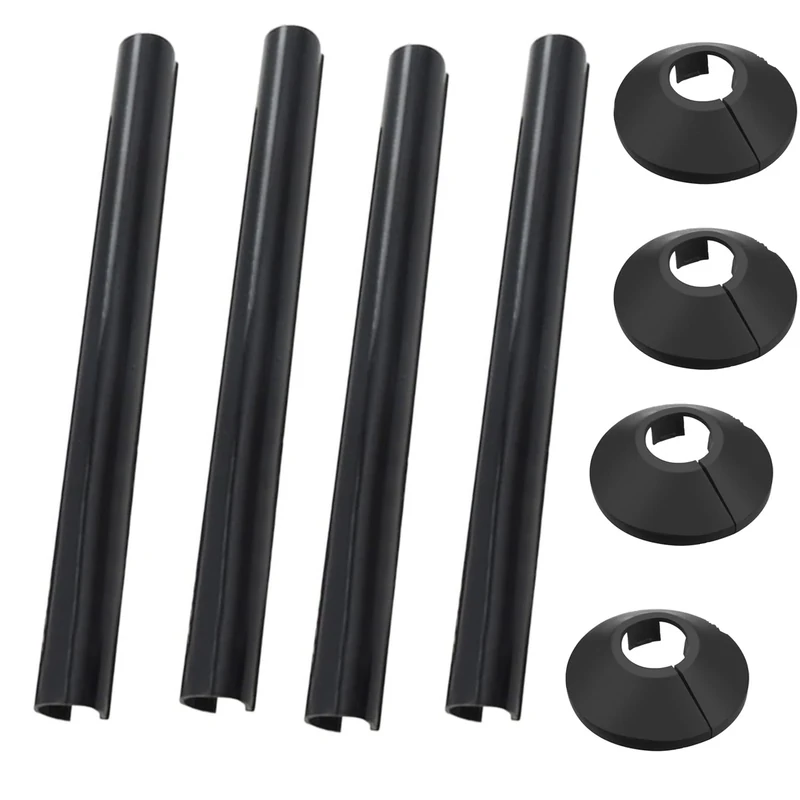 Pack of 4 Black 15mm Radiator Pipe Hole Covers - Durable Plastic Collars & Sleeves, Easy to Install and Remove, Perfect for Finishing and Protecting Exposed Pipe Holes