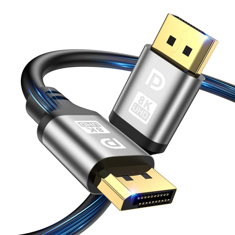 jojobnj 10M DisplayPort 2.1 Cable, 16K@60Hz, 8K@120Hz, 4K@240Hz, HBR3 32.4Gbps, HDR, G-Sync & FreeSync, DP to DP, Male-to-Male, Round, Indoor, Compatible with Graphics Cards & Monitors