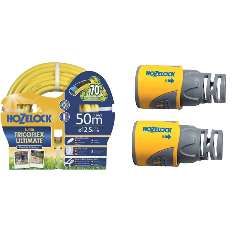 HOZELOCK - Cart Plus 50m of Ultramax Hose with Hose Connector Plus ø 12.5mm - 15mm (1/2"- 5/8") Soft Touch x2