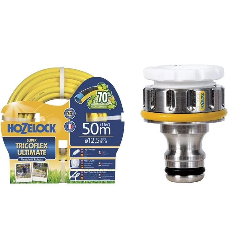 HOZELOCK - Ultimate Hose : Premium Super Tricoflex ø 12.5mm (1/2") 50m with Outdoor Tap Connector Pro Metal