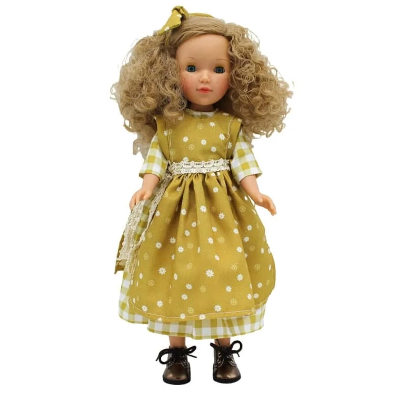 FOLK Pepa's Original Artesanía Doll 41 cm. Vidal Red Dolls collection with freckles and Printed dress. Made in Spain.