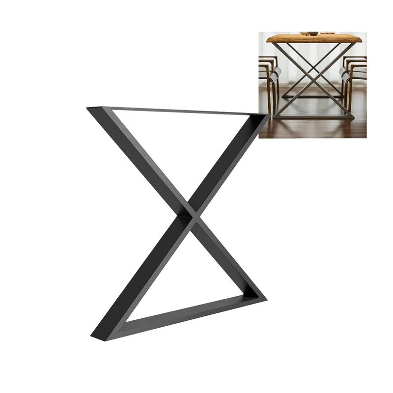 Amig Legs for Dining or Hallway Tables | Metal X-Shaped Leg for Industrial Style Table | Material: Steel | 712 x 780 x 80 mm | Strength and Durability | Matte Black Finish