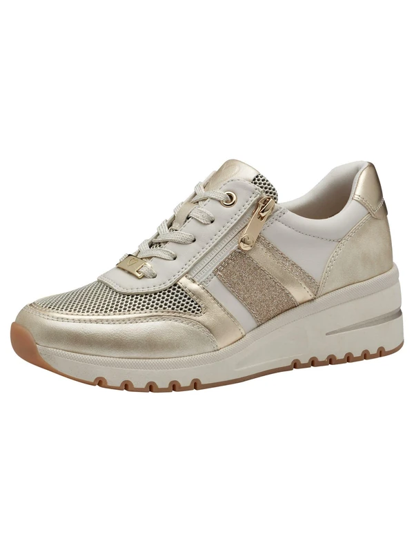 MARCO TOZZI Women's Flat Zip Chunky Sole Trainers, Cream Comb, 8.5 UK
