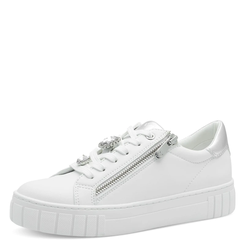 MARCO TOZZI Women's Flat Trainers with Rhinestones Elegant, White Silver, 8 UK