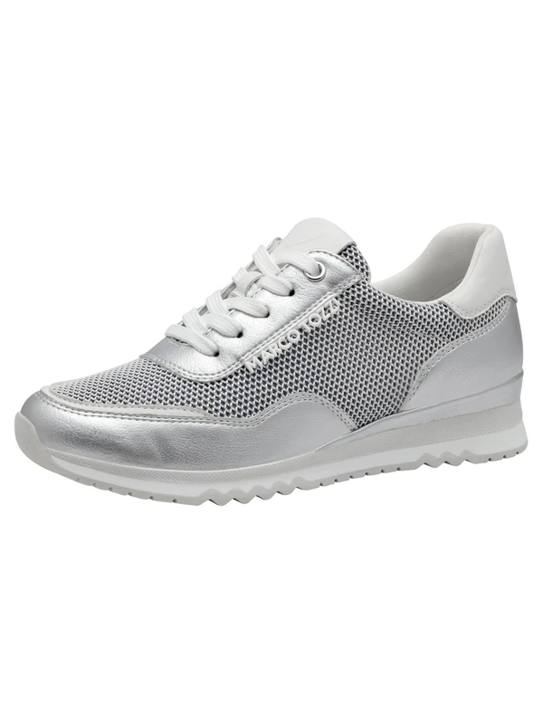MARCO TOZZI Women's Flat Trainers with Laces Vegan, White Silver, 8 UK