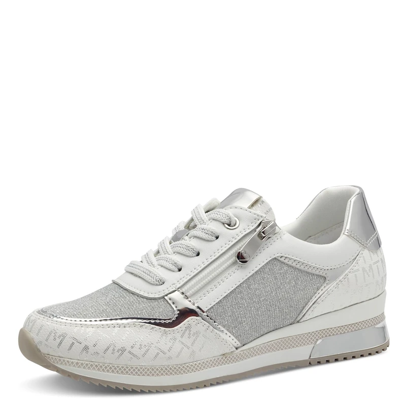 MARCO TOZZI Women's Flat Trainers with Laces Leisure, White Silver, 8.5 UK