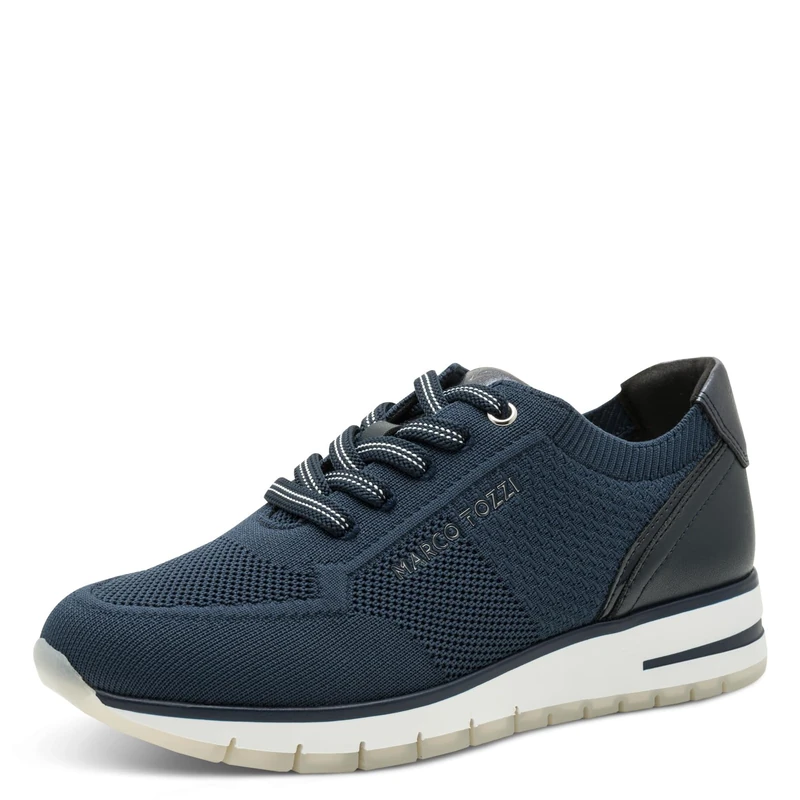 MARCO TOZZI Women Sneakers Soft Feel Me Removable Footbed Soft Lining Vegan Modern, Blue (Navy Comb), 4.5 UK