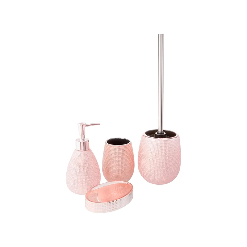Avilia Rose Gold Ceramic Bathroom Accessory Kit - 4 Piece Toilet Set, with Glittered Dispenser, Toothbrush Holder, Soap Dish, Toilet Brush Holder