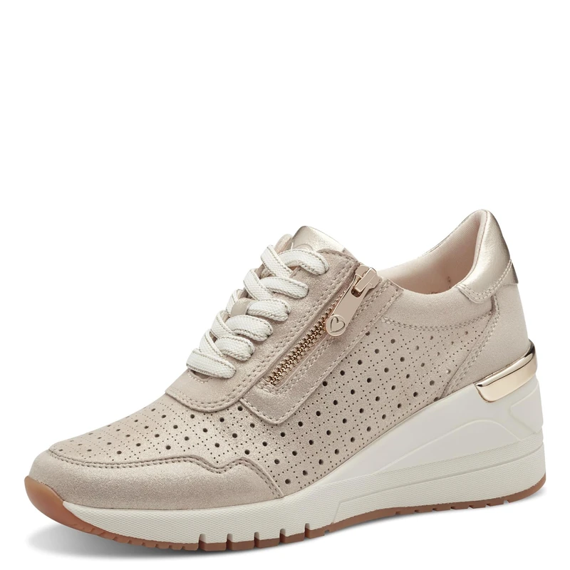 MARCO TOZZI Women's Wedge Trainers with Leather Content, Comfortable, Platinum Comb, 8.5 UK